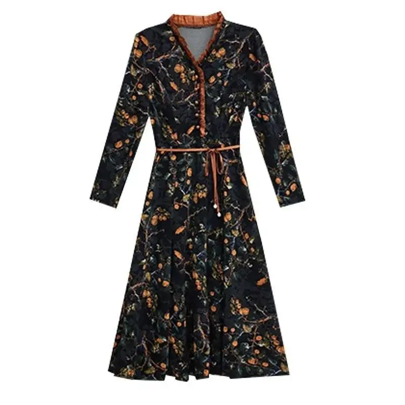 Saia floral emagrecedora justa para mulheres, vestido com temperamento alto, médio a longo, estilo novo, estilo socialite, outono e inverno