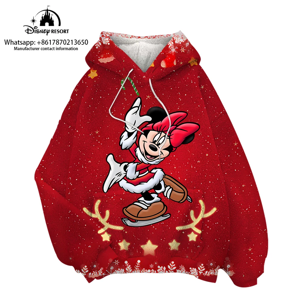 Loose Hoodie Women\'s Flannel Sweatshirt Winter Disney Minnie Minnie Christmas Wearable 3D Printed Blanket Pullover 2022