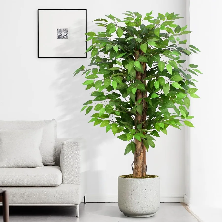 

4ft Ficus Artificial Trees with Natural Curved Trunks 48 Tall Lush Faux Tree for Home Decor Indoor Green Lifelike Fake Ficus Tr