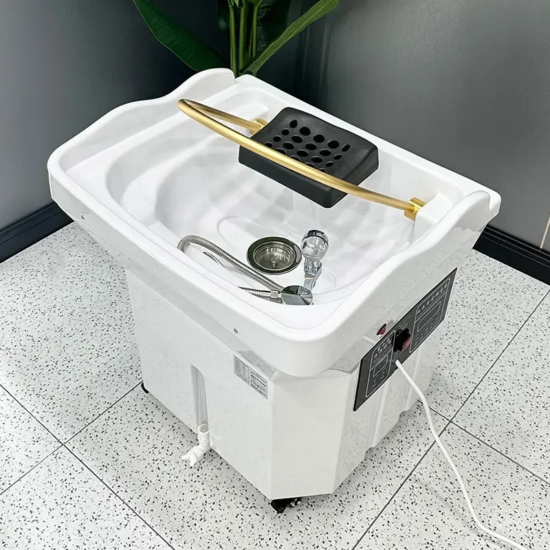 Modern barber shop head spa equipment removable hair washing sink electric massage shampoo bed basin