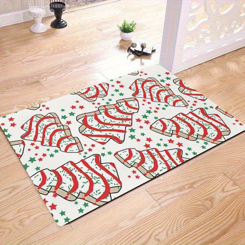 Festive Bread Pattern Area Rug Christmas Kitchen Dining Decor Washable Mat Holiday Home Runner Carpet Rug for Celebration