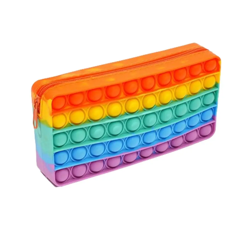 Large Capacity Silicone Pen Case with Zipper Decompression Bubble Student Pencil Bag Space-Saving Waterproof