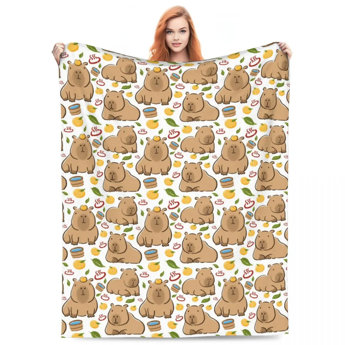 

Capybara Yuzu Onzen Bath Pattern Blanket Flannel Spring/Autumn Portable Warm Throw Blanket for Home Bedroom Bedspreads