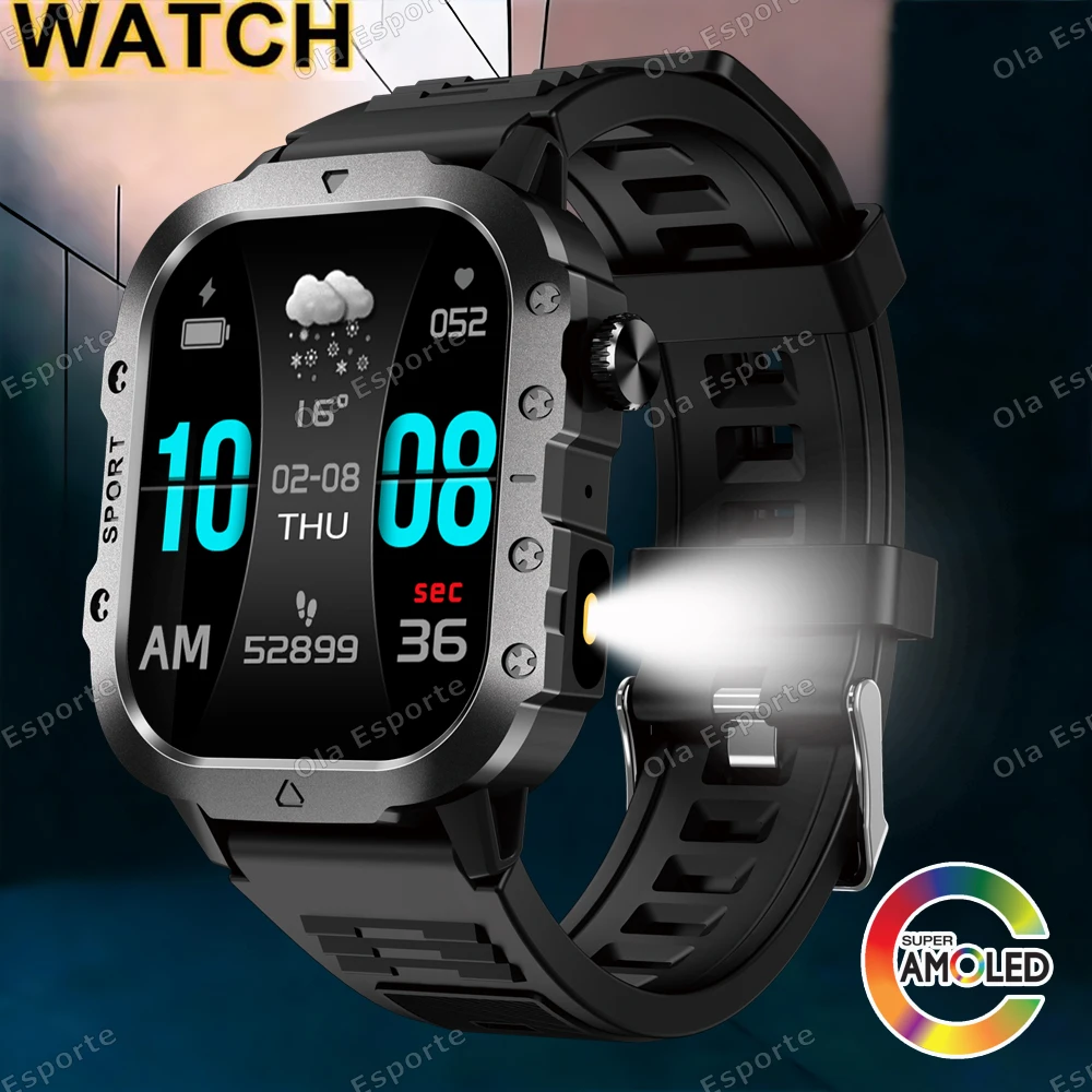 

Умные часы для мужчин в стиле милитари с беспроводными звонками, фитнес-трекером, водонепроницаемостью IP68 для плавания, спортивные смарт-часы для женщин, совместимые с iOS и Android, модель 2026