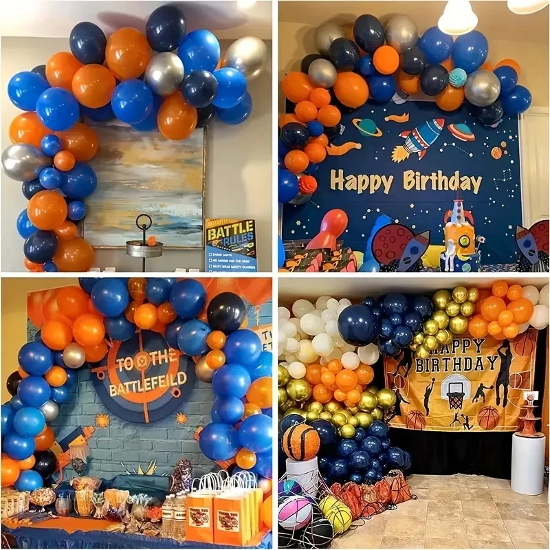 Kit d'arche de guirxiété de ballons, décor de fête préChristophe, anniversaire d'enfants, fête de mariage, fête de Léon, orange, bleu marine, blanc, 110 pièces