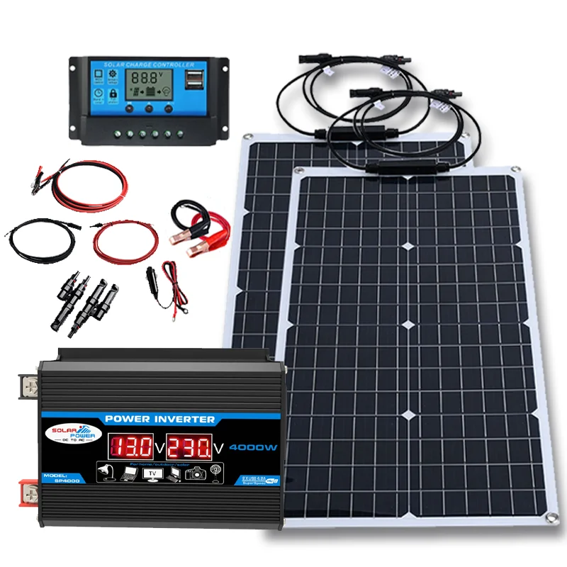 4000W Inverter/1000W Solar Panel/10A-100A Controller/12V/110V/220V Power Supply/Camping Equipment/Automotive Battery Equipment