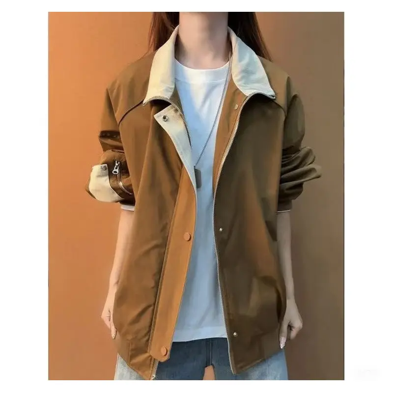 

Весна 2026: Новая американская куртка свободного кроя из полиэстера для молодежи, удлиненная, с воротником-стойкой, стандартной длины