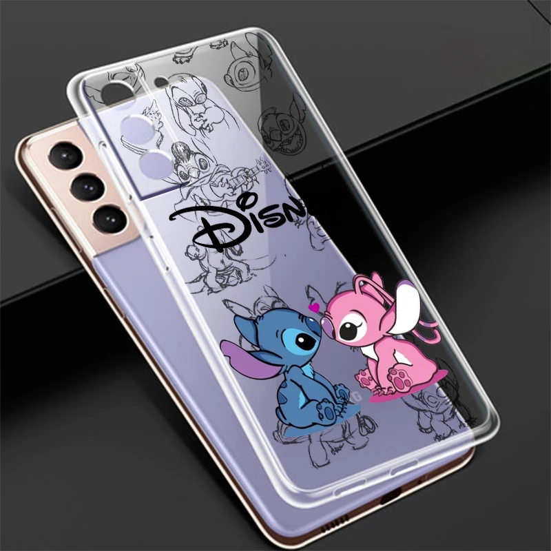 Disney Angel Stitch Lilo Para Samsung S23 S22 S21 Ultra S20 FE Pro Lite S10 S9 S8 Plus 5G Tampa transparente da caixa do telefone