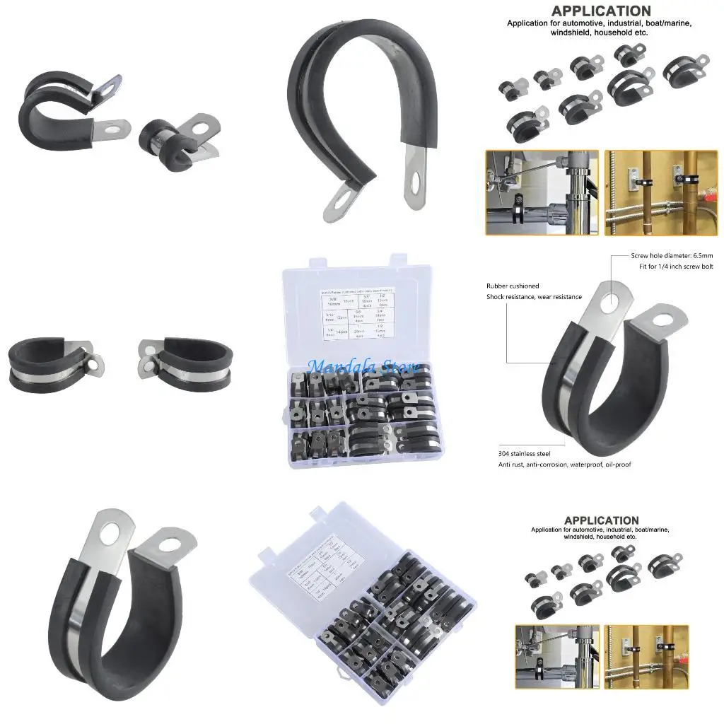 

U2JC 176Pcs Steel Cable Clamps Set with Rubber Insulation Cable Clamps Assortment with Storage for Auto & Home Improvement