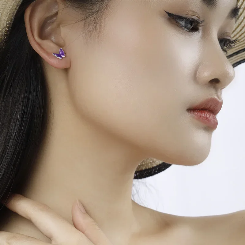 الثقة ديفيس ريال 925 فضة اللون الصقيل الحشرات فراشة المسمار وأقراط ل ابنة بنات غرامة مجوهرات هدية DF327 #3