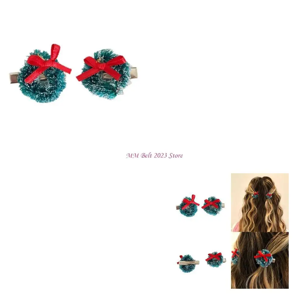 

49ME 1 пара Рождественский венок, заколки для волос, праздничная вечеринка, головной убор с бантом, фестиваль, боковой зажим,