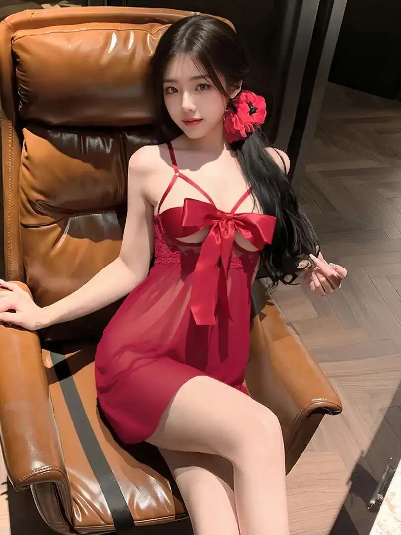 เซ็กซี่โบว์ลูกไม้ตาข่ายครึ่งโปร่งใสชุดสีทึบBacklessลึกVแขนกุดElegant Charming Pure DesireหวานRT2Z