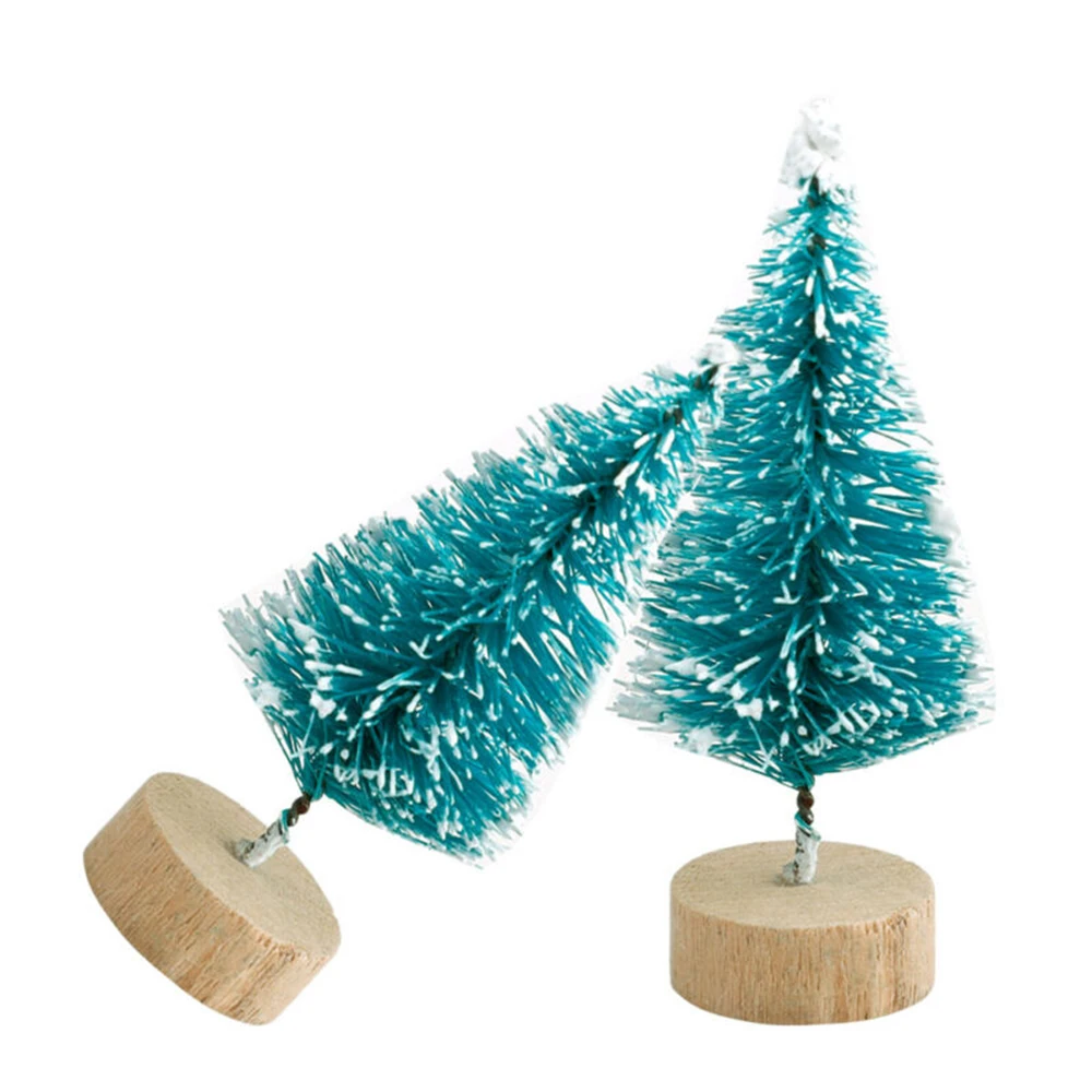 24pcs 4.5cm Mini Artificial Christmas Tree Bottle Brush Trees With Sisal Snow Wooden Base Christmas Home Craft Decorations