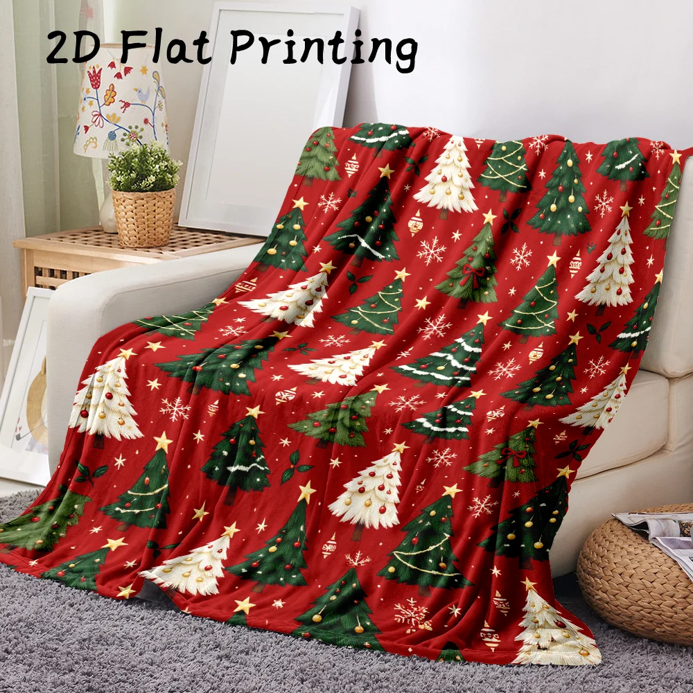 1PC 2D flat-printed flannel blanket featuring a Christmas tree design, ultra-soft—for Christmas decorations, holiday parties, ev