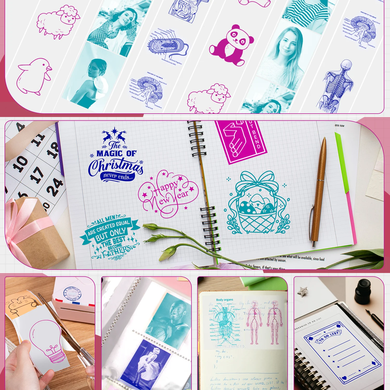 3-Rolls Transparent Color Sticker Paper Self-Adhesive Printer Rolls for Crafts Scrapbooking Journaling Creative Portable Printer