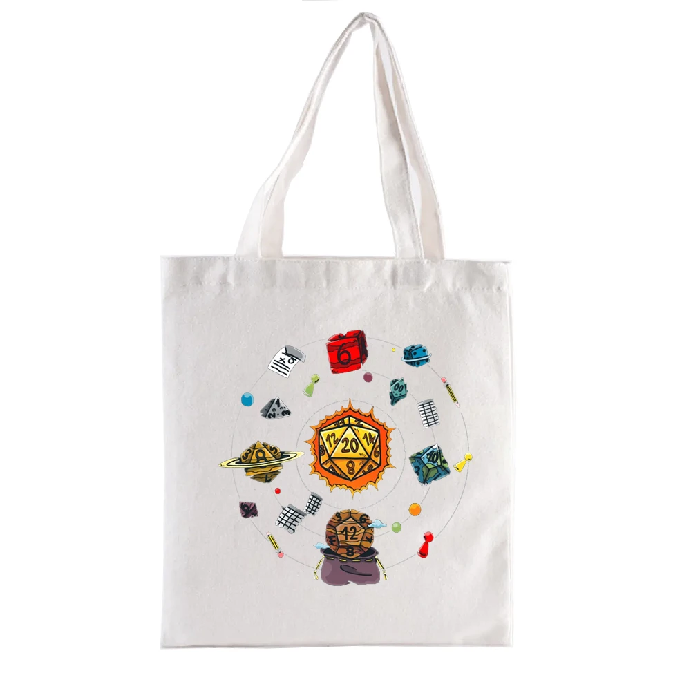 Set Dice Solar System Graphic Print Shopping Bags Geek Series Canvas Tote Bag Women Women\'s Handbags Totebag Funny Fashion Eco