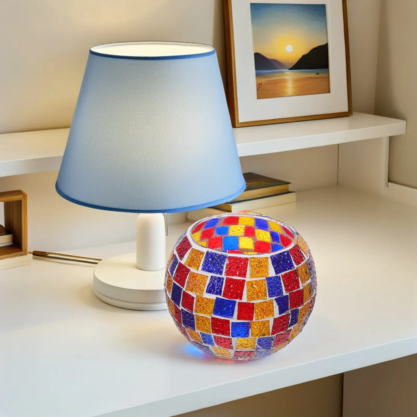 Mosaic Glass Globe Shade Retro Turkish Moroccan Colorful Lampshade Replacement Bulb Cover for Table Floor Ceiling Hanging