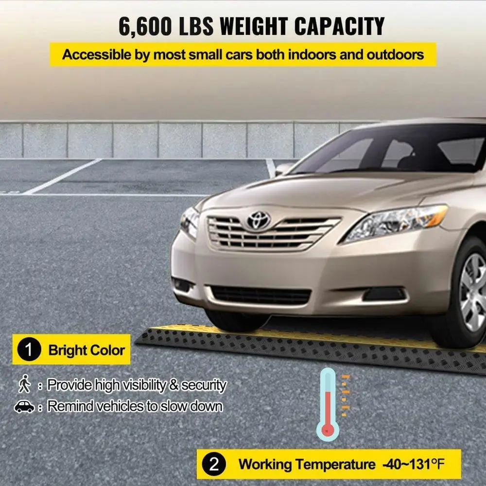 Durable 3 Channel Rubber Cable Protector Ramp for driveways 6600lbs Load Capacity Heavy Duty Cord Management