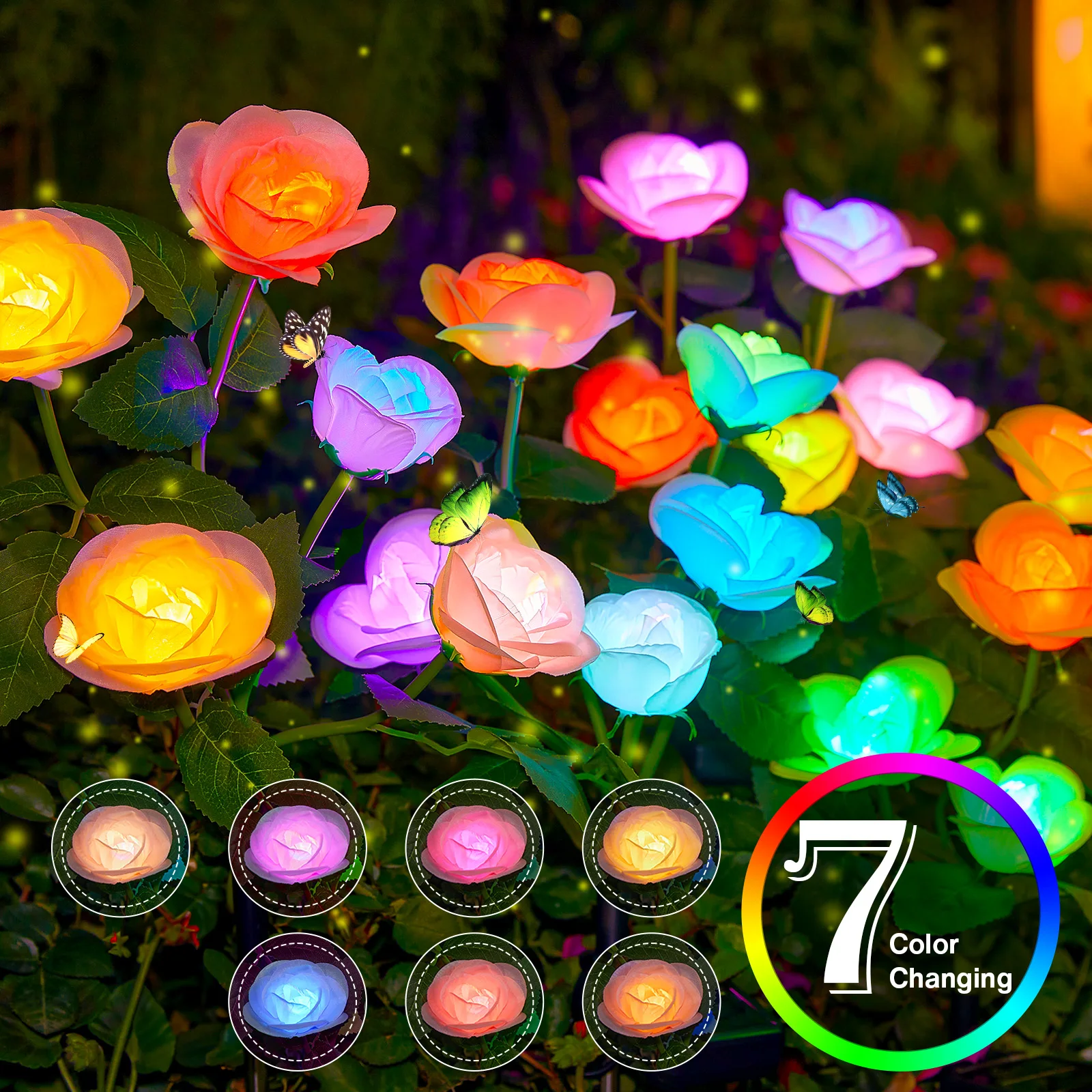 4/8 Pack Solar Garden Lights, 7 Color Changing Rose Solar Lights Outdoor Garden Decor,  for Outside Yard Patio Garden