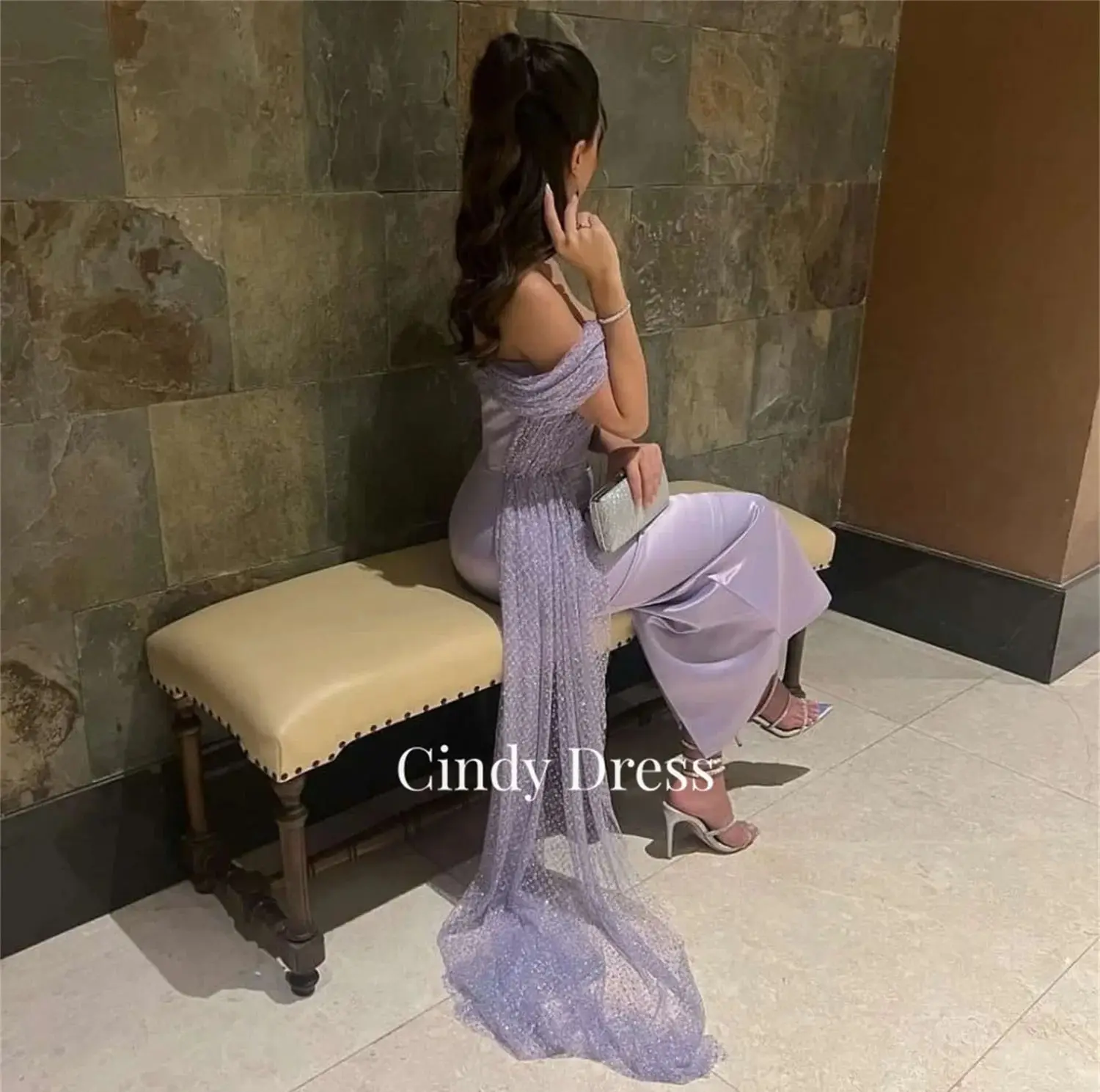 Evening Dress Long Evening Dresses for Prom Bead Embroidery Shiny Customized Al-fitr Purple Straight Line Sharonsaid Ball Gowns