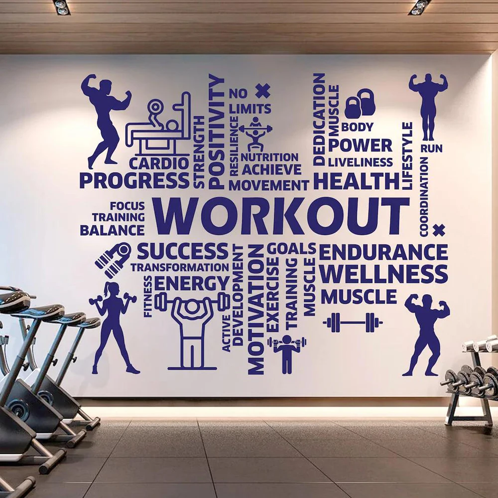 Workout Vinyl Gym Wall Decal, Inspirational Words, Gym Decal, Fitness Collage,  Motivational Art Decoration E610