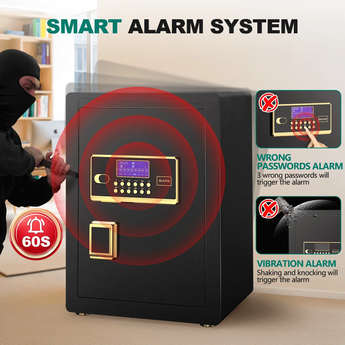 BESAFETY 4.5 Cuft Large Safe Box, Home Safe Security Box With Fireproof Document Bag, LCD Screen, Sensor Light Black