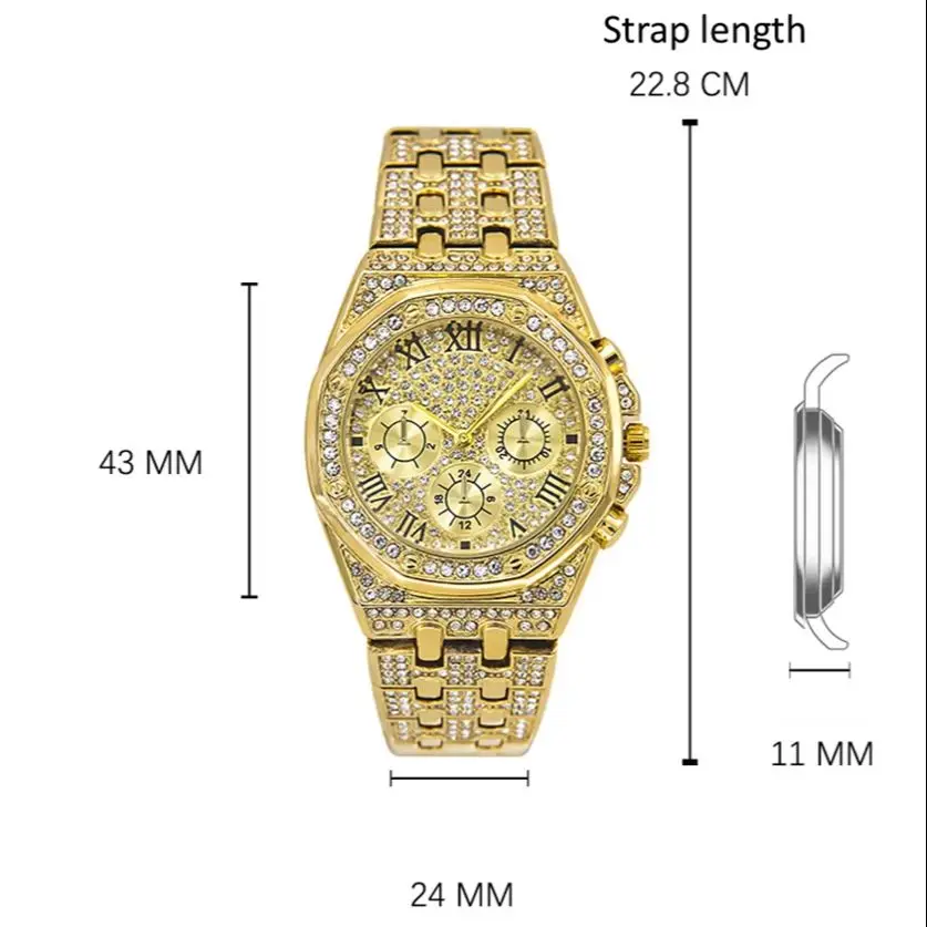 Luxury Fashion Silver Iced Out Quartz Wristwatch Full Diamond Quartz Watch For Women Gift MK Parker Style Chronograph Full Pave