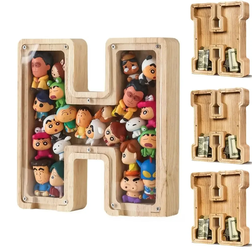 Afbeelding 3: Spaarpot 26-letters Houten Letter Spaarpot Creatieve Duurzame Muntopbergdoos Helder Acryl Kinderspeelgoed Opbergdoos Cadeau
