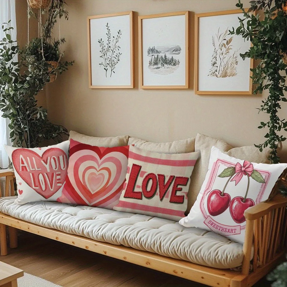 

Розовая наволочка в стиле ретро «Любовь и вишня»: милая наволочка на подушку с тематикой святого Валентина для романтического уютного домашнего декора дивана