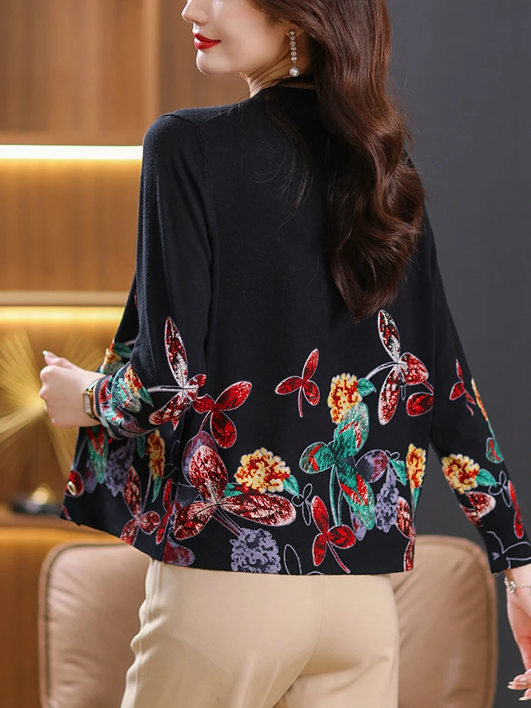 Print Sweater Women Autumn Korean Fashion Womens Clothing Cardigan High Quality Knitwears Single-breasted Cardigans