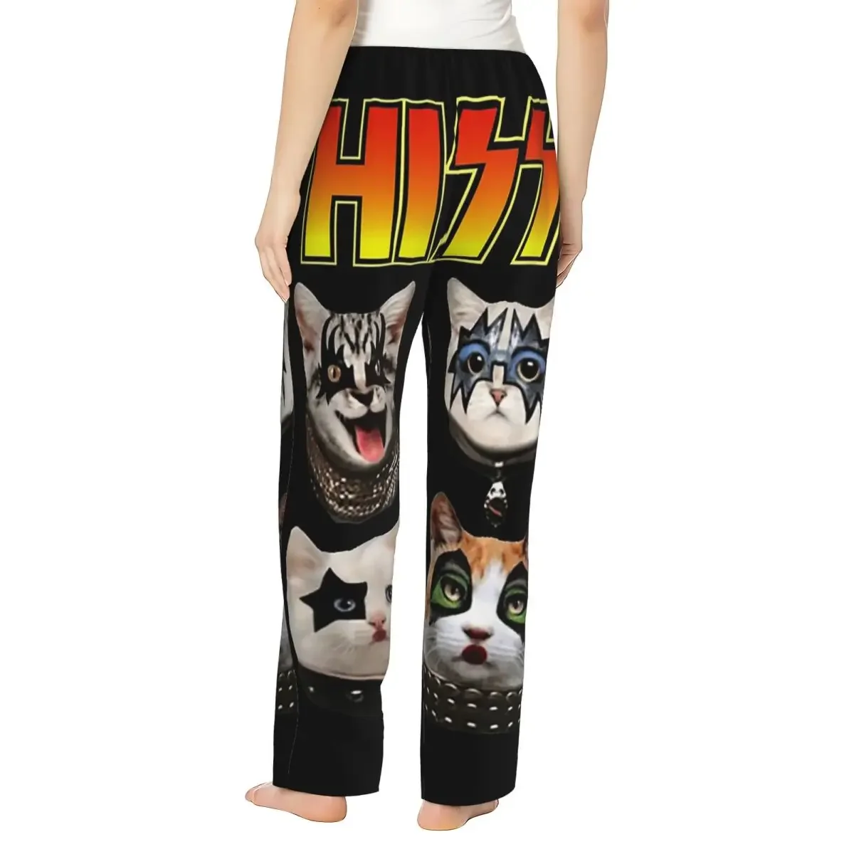 Custom Rock Roll Band Kiss Cat Women Pajama Pants Lounge Sleep Sleepwear Bottoms with Pockets