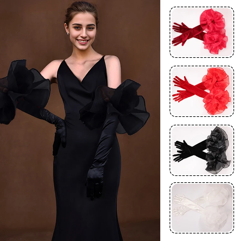 1Pair Bride Wedding Gloves Velvet Elbow Long Gloves Full Finger Gloves Bridal Dress Mittens Party Wedding Accessories