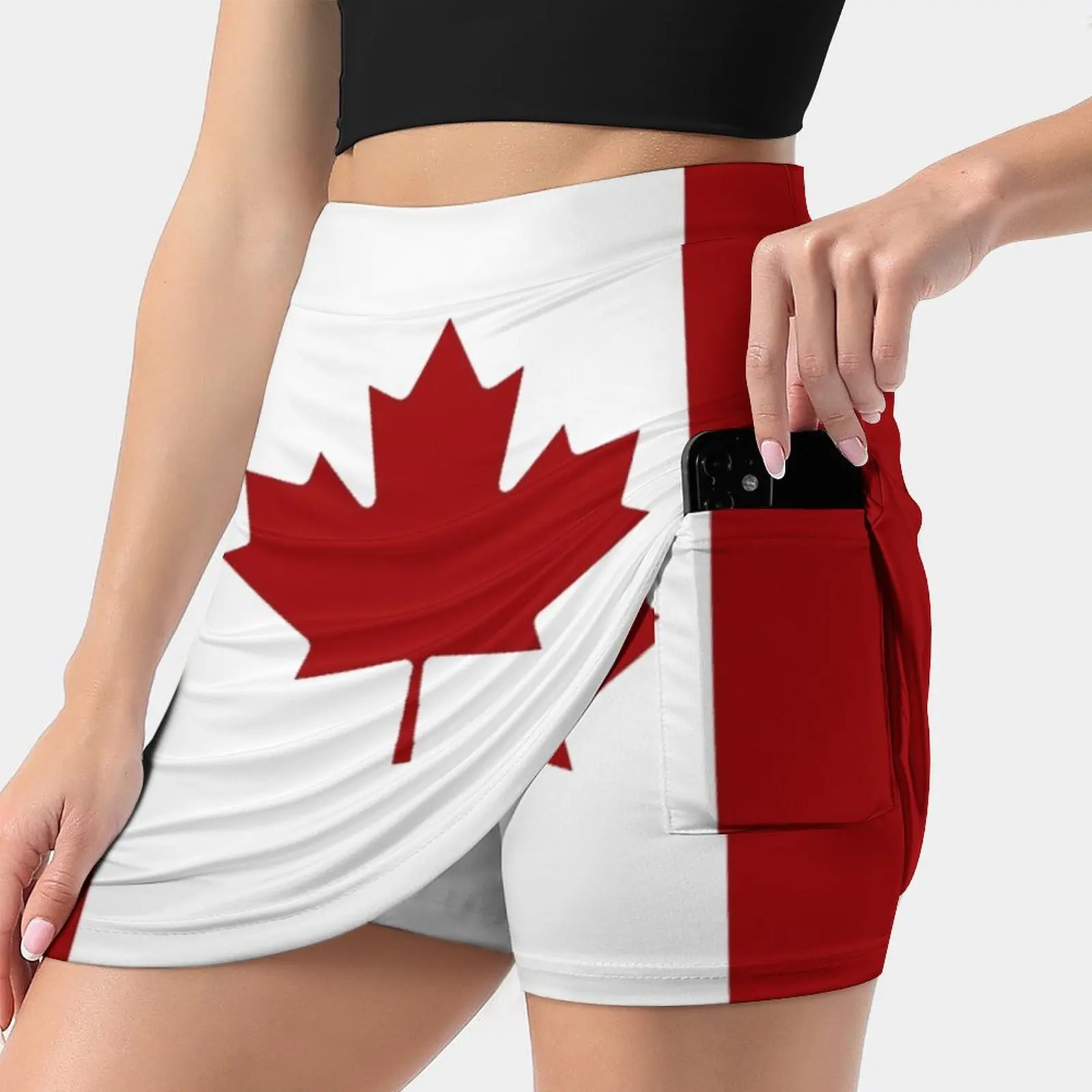 Canada : Canadian Flag ( Red & White ) New Women Skirts Double-Layer Printed Short Dress Mini Sport Skirt Air Army Calgary