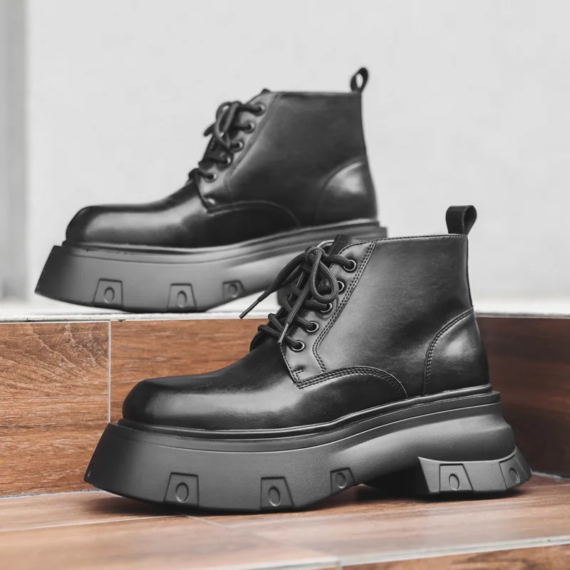 

Мужские повседневные ботинки на платформе для сцены, ночного клуба, оригинальная кожаная обувь на шнуровке, ковбойские весенне-осенние ботинки, красивые ботильоны, botas hombre