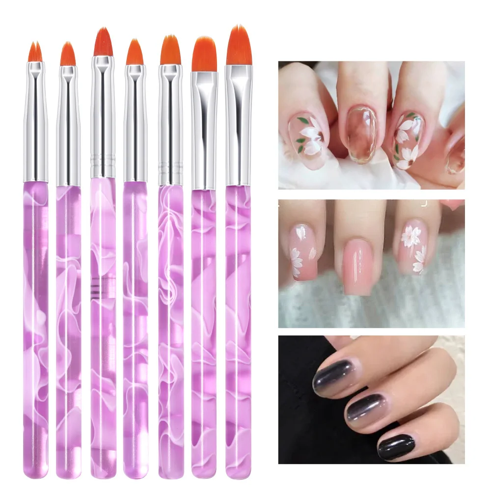 

DIY Nail Art Carving Pen Nail Brush Set, Purple Transparent Acrylic Handle Nail Painting Brush 7-Piece Nail Art Tools
