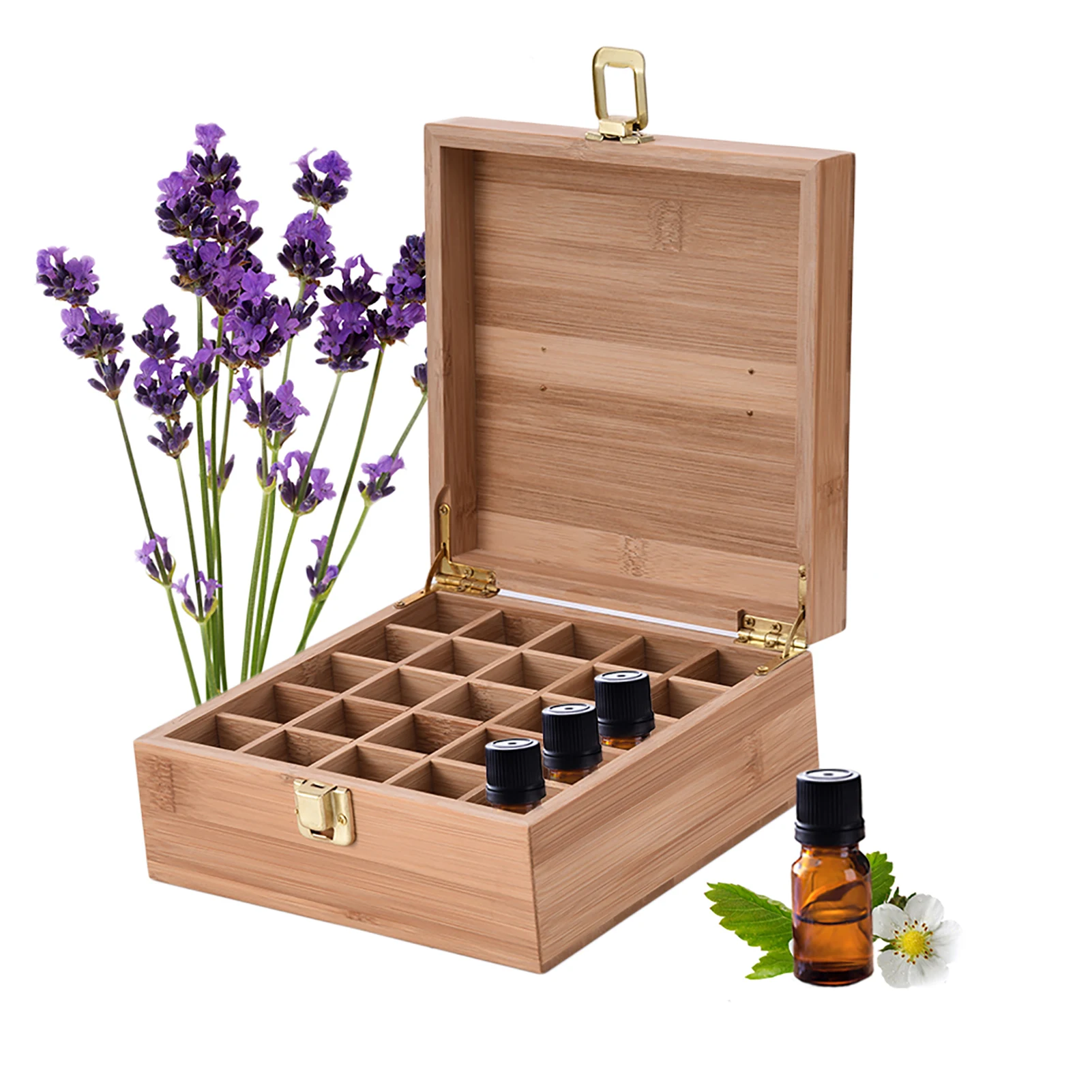 25 Grids Essential Oil Box Natural Wooden Aromatherapy Storage Case Travel Portable Carrying Holder Handmade Craft Home Decors