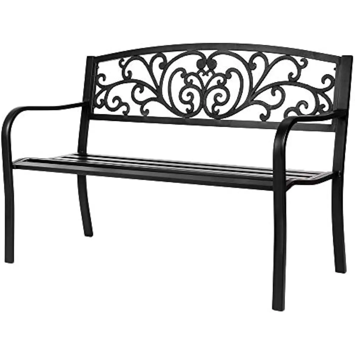 Outdoor Steel Bench with Floral Powder-Coated Finish | 50 Inch Wide Ventilated Seat for Patio Deck Yard Entryway | Weatherproof