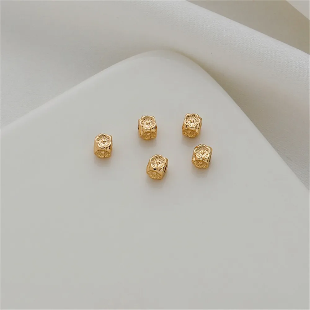 14K Gold Package Color Square 4mm Multi Sided Flower Bead, DIY Bracelet, Necklace, Handmade Jewelry, Loose, Accessories