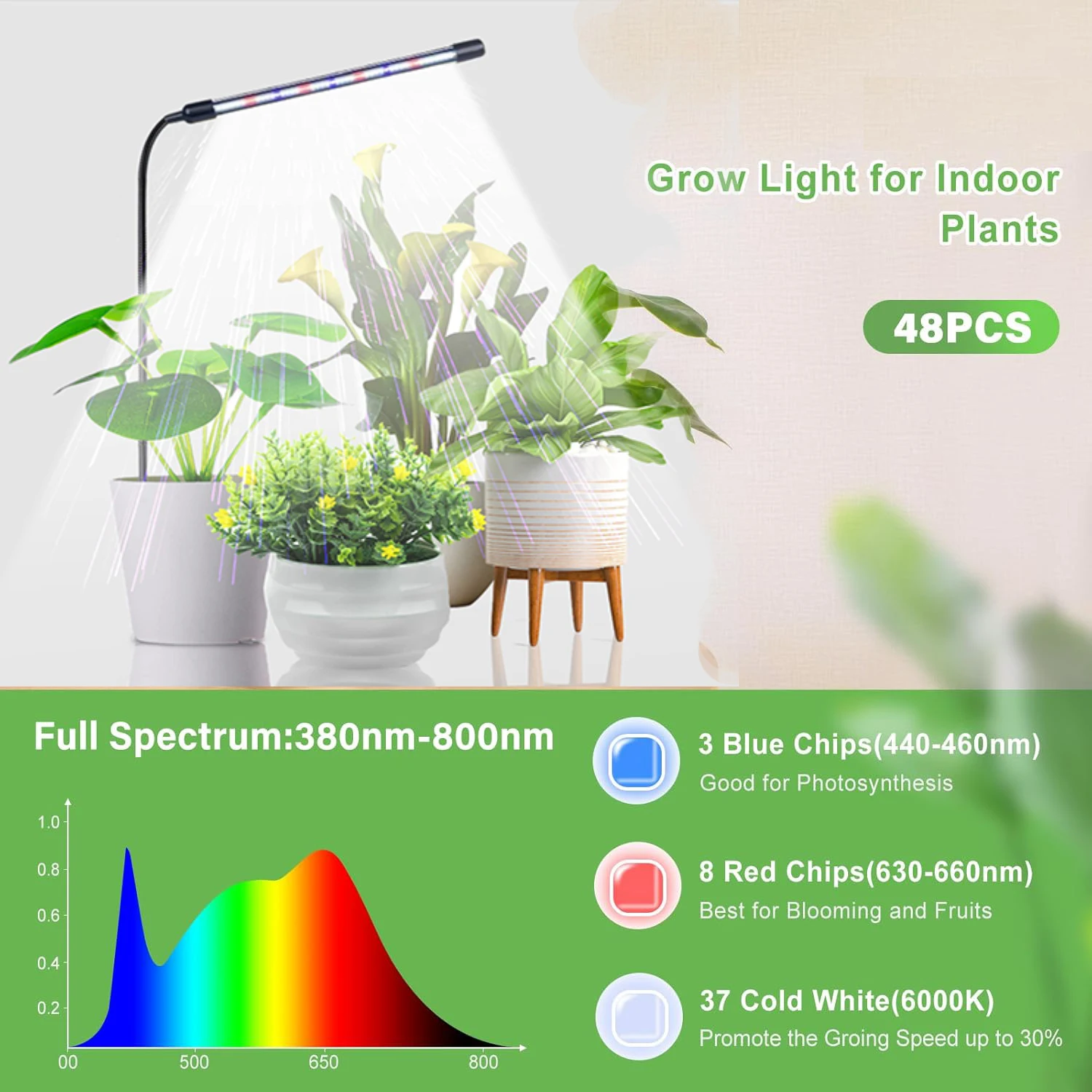 พืช Growth Light Full Spectrum LED พืชในร่มพร้อม Auto On/Off Timer 4/8/12H Goose คอหลอดฟรีดัดหรี่แสงได้