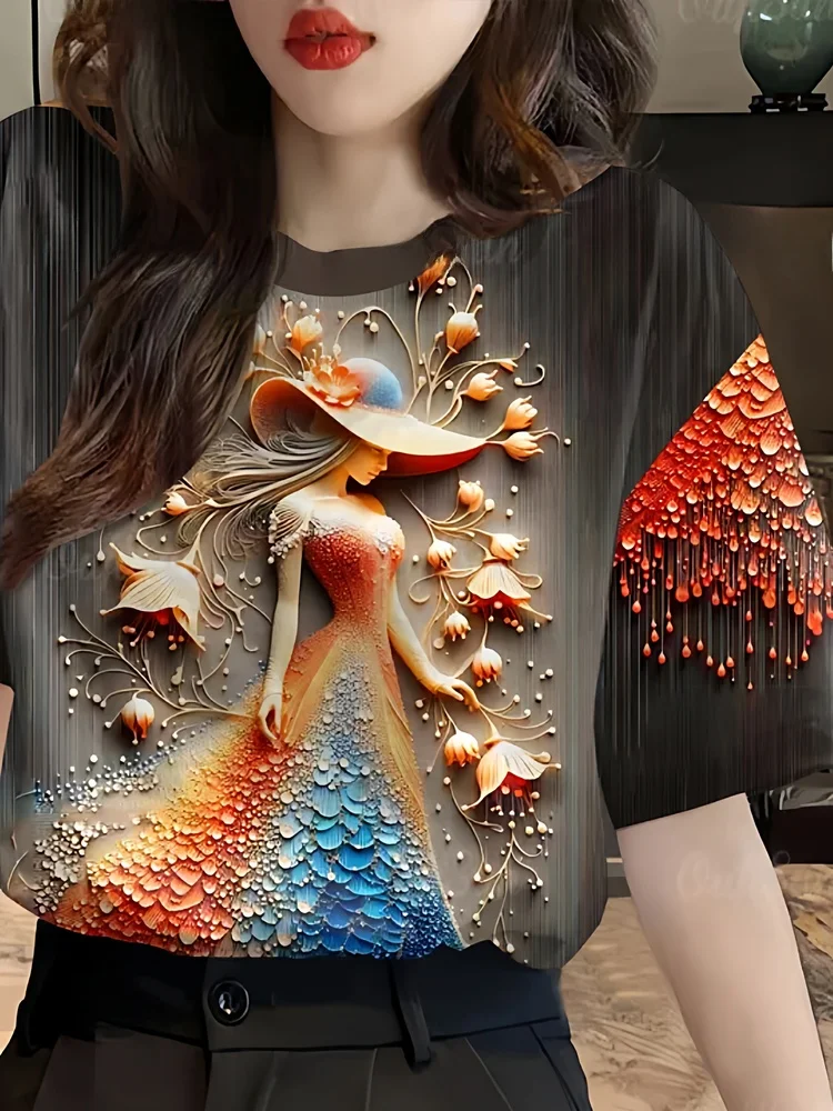 

Creative loween New Sle 3D Print ort Sve round Ne Girl's T-irt Faionable Polyester Top for Women And Girls