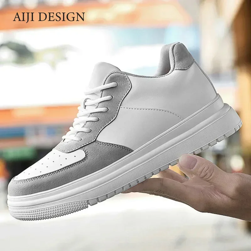 Genuine Leather New Elevator Shoes Men Sneakers Summer Hidden Heels Heighening For Male Wedges Insole 6CM 8CMCasual Height