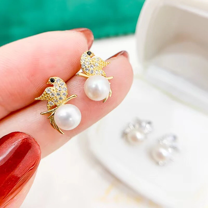 

Bird Style 925 Sterling Silver Earrings Findings Settings Base Mountings Parts for Pearls Agate Crystal Stones Jade 5pairs/lot