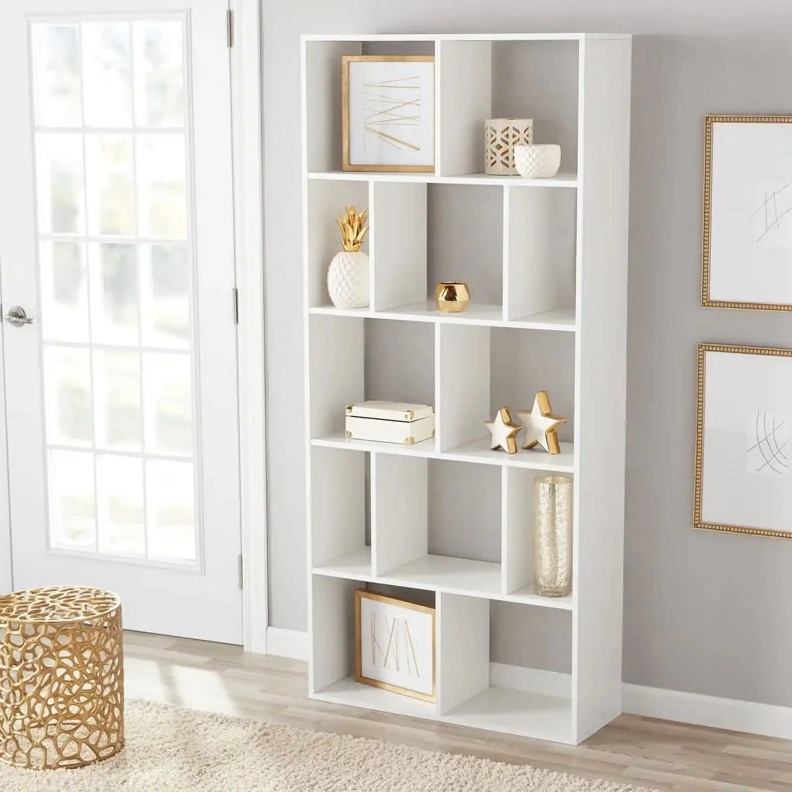 12-Cube Shelf Bookcase, White/Black