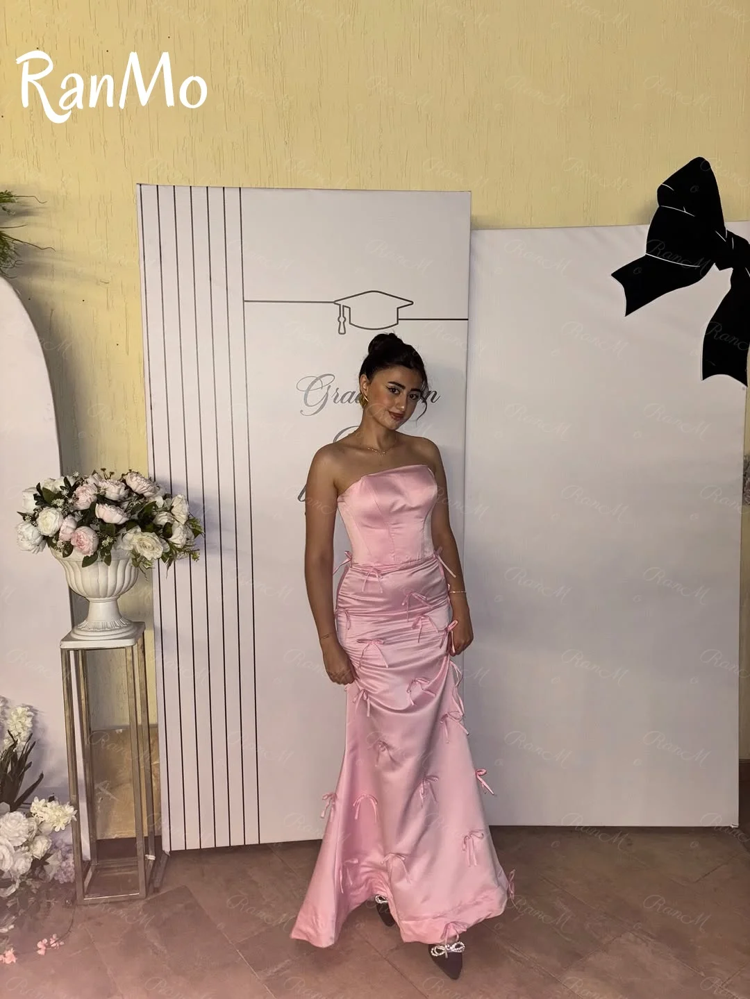 Ranmo 2025 nieuwe Saoedi-Arabië trompet avondjurken roze lint zeemeermin prom toga elegante formele gelegenheid lange jurk op maat