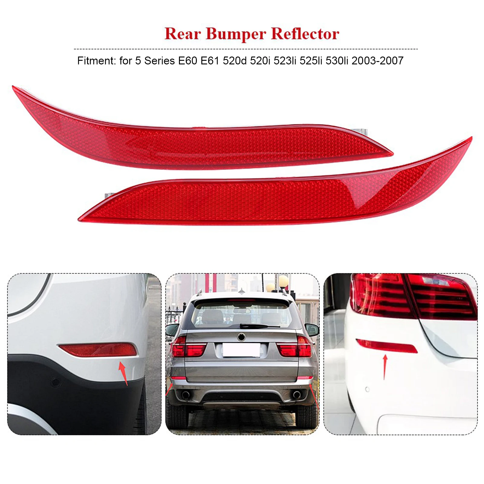 1 Pair Rear Bumper Reflector Left Right Replacement for 5 Series E60 E61 520d 520i 523li 525li 530li 03‑07 63146915039