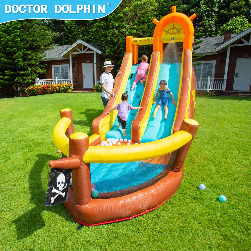 Doctor Dolphin Pirate Ship Outdoor Jumping House Combo Castle Water Long Playground Inflatable Bounce House Slide for Kids