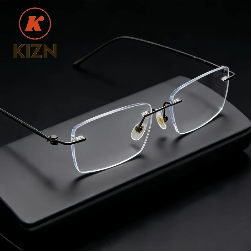

KIZN Fashion Simple Men and Women Glasses Ultra Light Square Screw Free Design Eyeglasses Frame Titanium Alloy Rimless T164