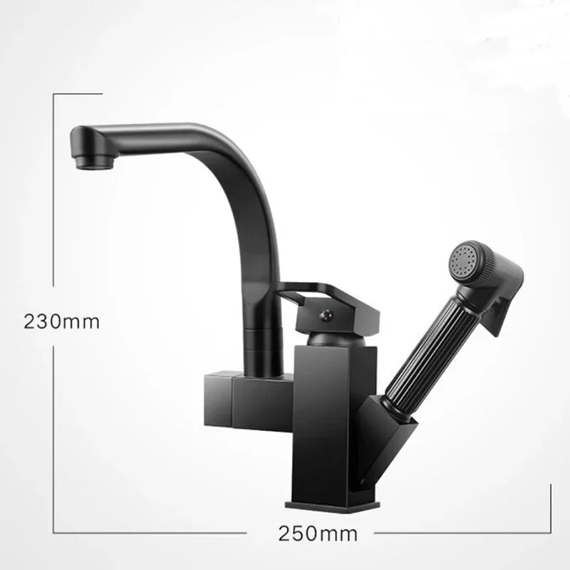 

Kitchen Sink Faucet Black Pull Out Washbasin Faucet With Spray Gun Hot Cold Wate Mixer Tap Deck Mounted Bathroom Accessories