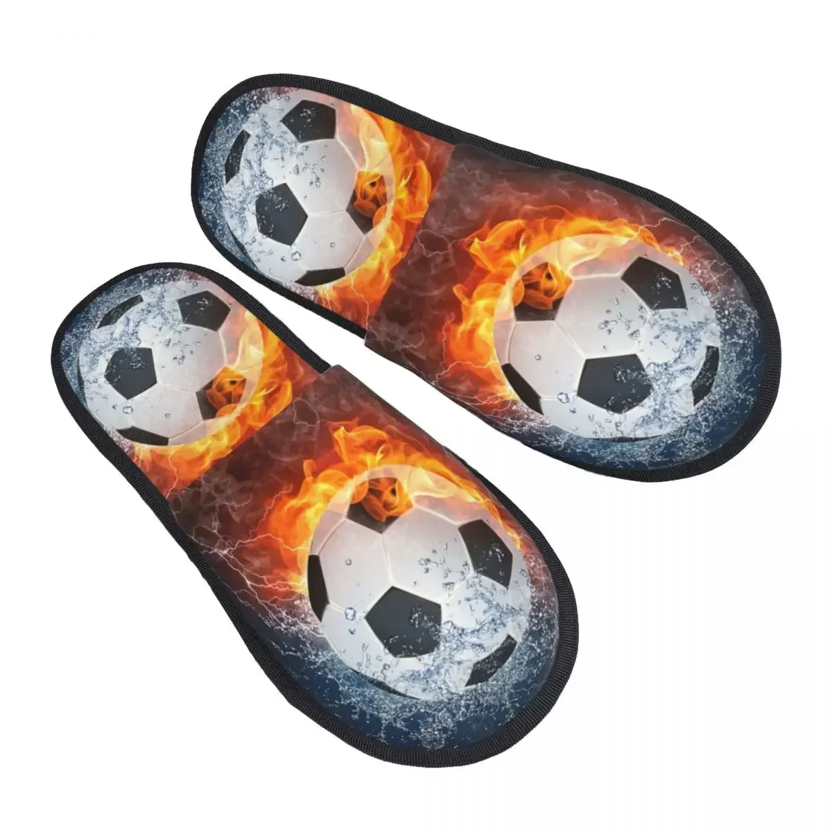 Flaming Football   Soccer House Slippers Women Cozy Memory Foam Flames Slip On Bedroom Slipper Shoes