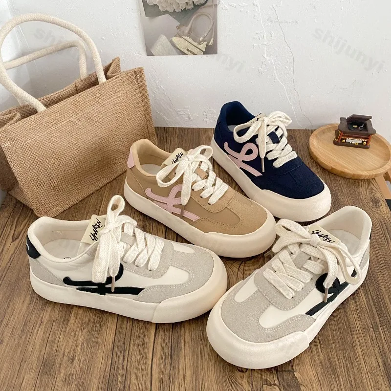 

Round Toe Fashion Trend Low Top Casual Sports Shoes for Women's 2025 New Spring Comfortable Versatile Non Slip Lace Up Sneakers